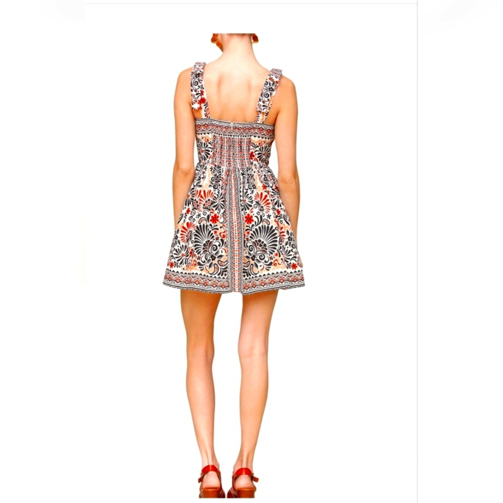 Linen Blend Tile Print Mini Dress - Picture 3 of 6